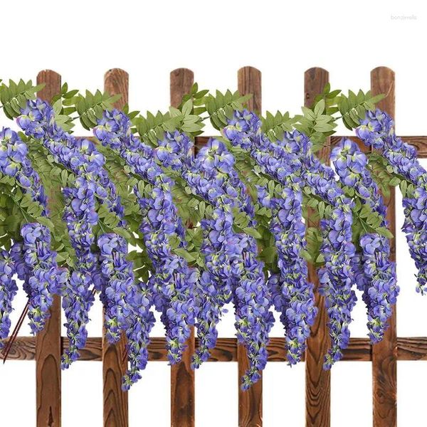 Fleurs décoratives Silk Wisterias Fake Retta Vine Garland pour les fêtes de mariage Tridented Home Decorations