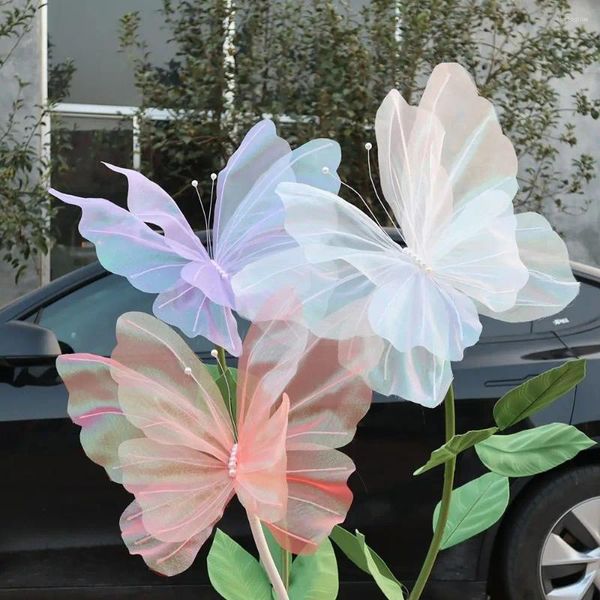 Flores decorativas, hilo de seda, mariposa Artificial, gasa gigante, 50cm, decoración de vacaciones al aire libre falsa, exhibición tridimensional