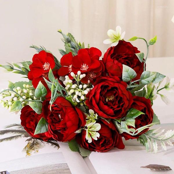 Fleurs décoratives pivoines de neige argentées, décorations artificielles de mariage et de vacances, Bouquet fait à la main, décoration d'intérieur pour la maison