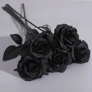 Flores decorativas Simulación Pure Black Rose Bouquet para Halloween Horror Gothic Style Serie oscura decorada con falsificación