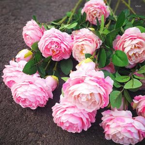 Fleurs décoratives simulées 3 pivoines mariage bouquet en plastique imitation vrai et faux pivoine Style européen fleur en soie artificielle