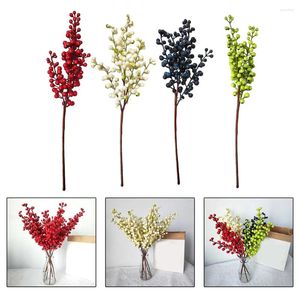 Fleurs décoratives simulées à 5 fourchettes, fruits de houx, fausses fleurs, bouquet de baies rouges, baies artificielles pour fête de l'année, ornement de table à la maison