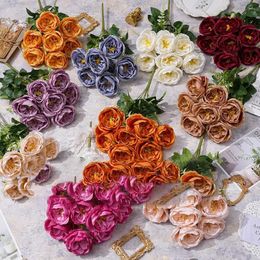 Fleurs décoratives simulées 7 Austin Roses Bouquet Mariage Décoration Home Po Take Rose Simulation Artificial Flower accessoires