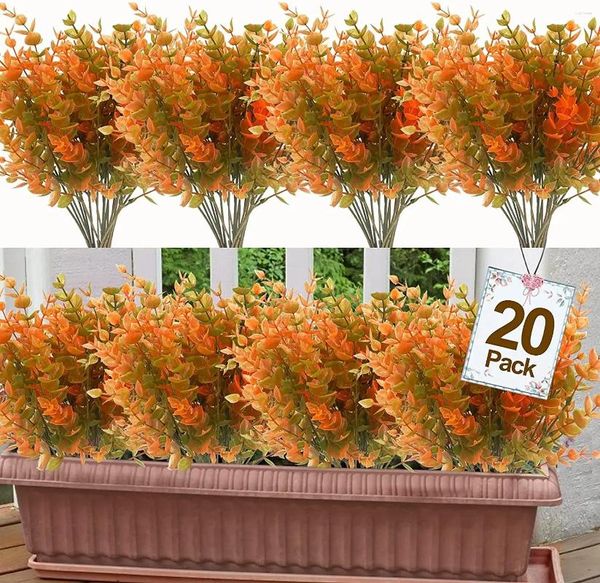 Fleurs décoratives simulées artificielles plantes résistantes aux UV Home Office jardin fausse herbe (orange foncé)