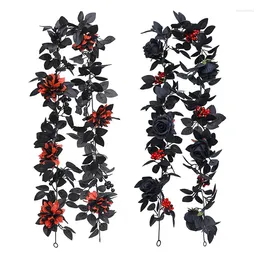 Decoratieve bloemen gesimuleerde zwarte rozenblaadjes Vine Stick Halloween Home Decoration Kunstmatig