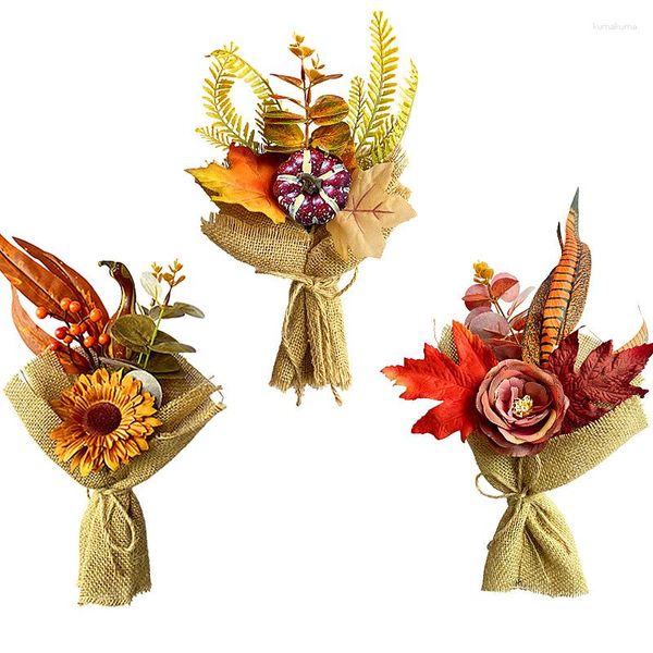 Fleurs décoratives Bouquet simulé DIY Bouquets artificiels en pot Décor d'automne Jardin Thanksgiving Day Halloween Tournesol