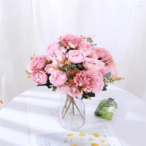 Bouquet de fleurs décoratives, simulation de plantes, décoration de mariage, de maison, sachets de thé, Roses, décorations de fleurs artificielles pour salon