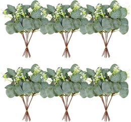 Fleurs décoratives simulées boutures de feuilles d'eucalyptus Branches courtes avec des feuilles d'argent de fruits bricolage branche unique nordique selon le