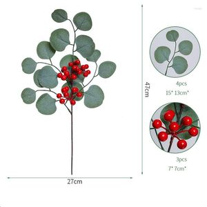 Fleurs décoratives simulées Eucalyptus Branches de baies rouges Plantes vertes en plastique El Lobby Décoration Plante artificielle Faux fleuriste