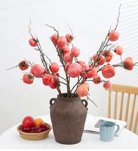 Flores decorativas de caqui plano simulado, decoración de boda, ramo de frutas, decoración del hogar, plantas artificiales