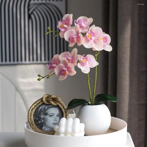 Fleurs décoratives Ornements floraux simulés Handfel Pvc Phalaenopsis salon décoration de table intérieure Bouquet Dry