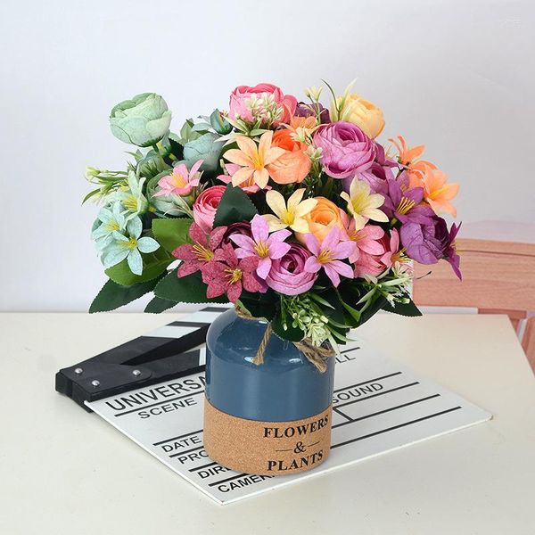 Fleurs décoratives fleur simulée 5 fourchettes orchidée sachet de thé prune pivoine petit Vase Table à manger artificielle européenne main faux