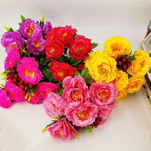Fleurs décoratives Fleur simulée Big Peony Bouquet en plastique décoration Art Silk Indoor et extérieur