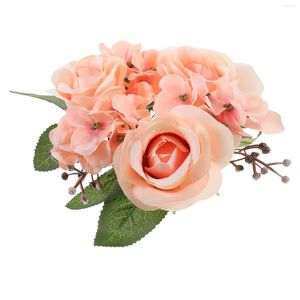 Fleurs décoratives simulées porte-fleurs bougies coniques anneaux de couronne de mariage pour piliers Rose décoration de fête fournitures de couronnes de soie