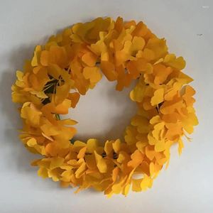 Guirlande de fleurs décoratives simulées de feuilles de Ginkgo, couronne d'automne réutilisable pour fenêtre, décoration intérieure et extérieure, devant jaune