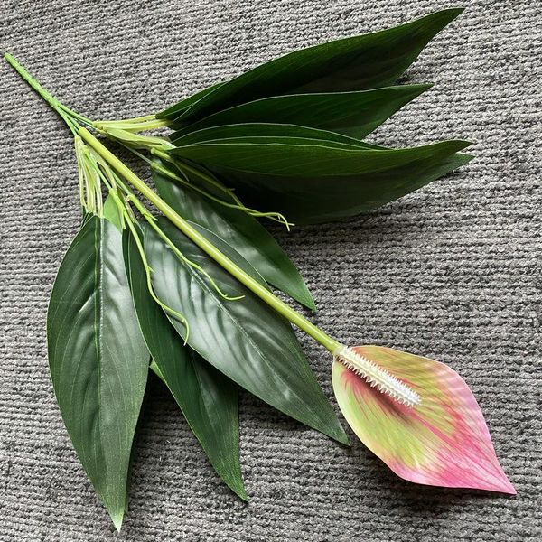 Flores decorativas planta verde simulada pantalla de seda tela adhesiva sola palma blanca decoración del hogar mesa Artificial