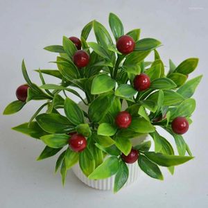 Fleurs décoratives simulées plantes vertes Fruits rouges bonsaï salon noël petit pot décoration de bureau