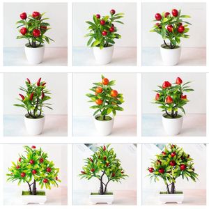 Fleurs décoratives simulées plantes vertes bonsaï fruits et arbre de Simulation Orange fraise en pot