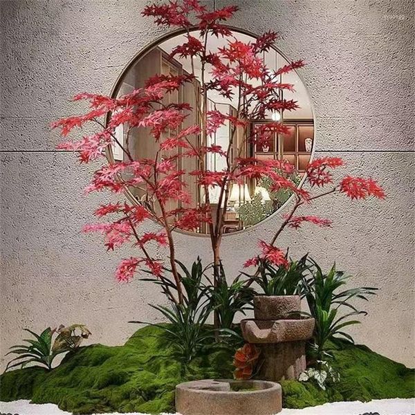 Fleurs décoratives simulées plantes vertes grands érables rouges meubles de Style chinois atterrissage d'angle faux arbre paysage correspondant