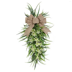 Decoratieve bloemen gesimuleerde lelie bloemkrans deur hangende lente welkom bord met groene plant boog huis tuin decoratie paasslinger