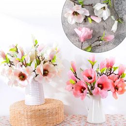 Fleurs décoratives Simulate Magnolia Flower Fleuriste Bouquet réaliste Fake DIY HOME SALON DINAGE TABLE DÉCoration de mariage