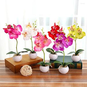 Decoratieve bloemen gesimuleerde meerkleurige vlinderorchidee Bonsai Kantoortafelornamenten Bruiloft Kunstmatige groene planten Tuin Home Decor