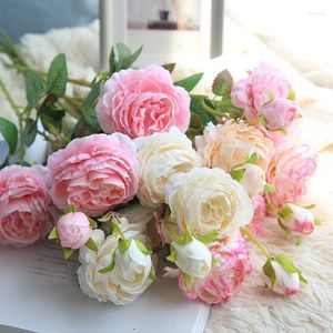Fleurs décoratives Pivoines simulées Bouquets simples pour la décoration de mariage Faux Rose Artificielle DIY Arrangements floraux Décorations pour la maison