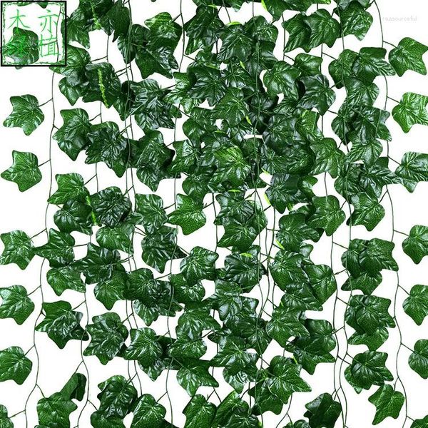 Fleurs décoratives Vin de plantes simulées grimper la feuille de tigre 2 mètres Couleur verte de la couleur douée imprimée