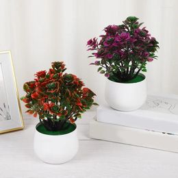 Decoratieve bloemen gesimuleerde potplant Plastic bloem Bonsai Kunstmatige roos Nep ornamenten voor thuiskantoor Party Desktop Decor