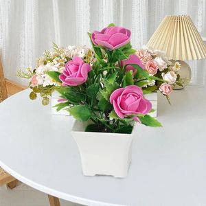 Fleurs décoratives simulées plante en pot Vibrant artificiel Rose bonsaï faux décor à la maison réaliste pour ornement de chambre