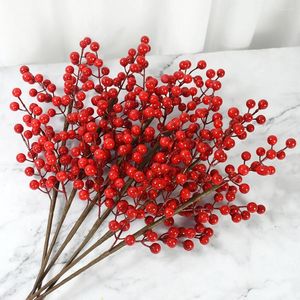 Fleurs décoratives simulées de houx rouge branche artificielle plantes de Noël décoration de maison de maison faux baies arrangement de bureau