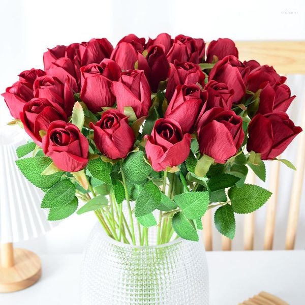 Fleurs décoratives simulées rose bourgeon fleur soie ménage mariage saint valentin décoration artificielle bouquet en gros