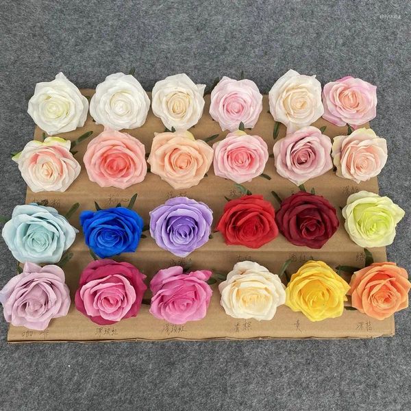 Fleurs décoratives simulées tête de Rose bricolage fleur artificielle soie buste de mariage décoration de cheveux coin de rouleaux cuits à la vapeur