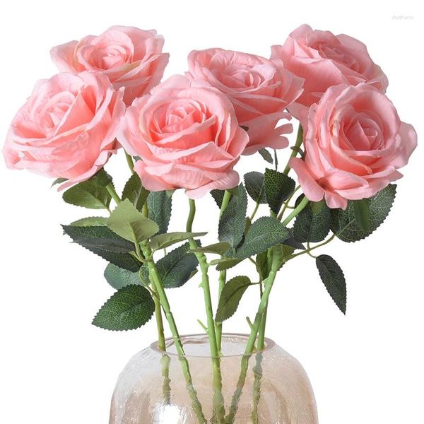 Flores decorativas Rosa simulada de un solo hilo de seda para el hogar, boda, decoración del Día de San Valentín, flor artificial, azul hielo roto