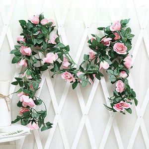 Flores decorativas de vid de rosa simulada, guirnalda de hojas verdes, adorno colgante adecuado para boda, fiesta, decoración de jardín, SUB oferta