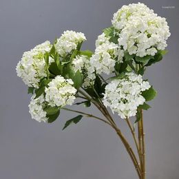 Fleurs décoratives simulées Snowball Floral Silk Faux de décoration de mariage Simulation Fleur Long Branche Hortensia Green Plant Hall Decoration