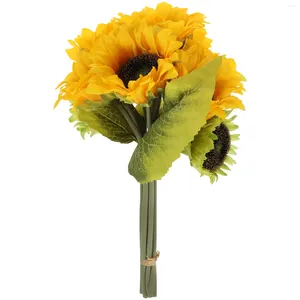 Flores decorativas Ramo de girasol simulado Suministros para fiesta de novia de boda (amarillo) 1 pieza Romántico nupcial artificial con tallo de seda