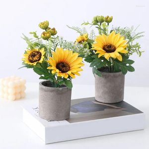 Decoratieve bloemen gesimuleerde zonnebloem Pot Plant Fake Flower Mini Pography Props Wedding Slaapkamer Bonsai Home Decoratie benodigdheden