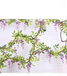 Decoratieve bloemen gesimuleerde Wisteria Flower String Beanflower Vine Plant versieringen Paarse orchidee False WeddingCelebration Plastic