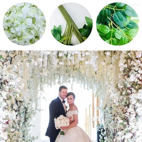 Fleurs décoratives Simulate Wisteria Vine Artificial Flower salon Green Decoration Plantes de mariage Plafond W0O4