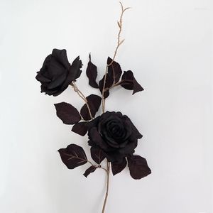 Fleurs décoratives simulation 2 Bouquet de rose noire à la maison salon table de salle à manger mariage halloween décoration sombre artificiel faux