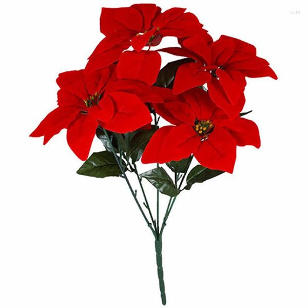 Fleurs décoratives Simulation 5 Fourchette Fleur De Noël Poinsettia Décoration Fournitures Faux Bouquet De Vacances Événement De Mariage En Gros