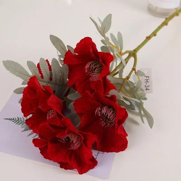 Fleurs décoratives Simulation 5 têtes coquelicots mariage maison salon Table à manger décoration faux haute qualité artificielle