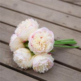 Decoratieve bloemen simulatie 5 hoofden pioen zijden faux Europese koninklijke bruid hand hold bouquet home decoratie nep