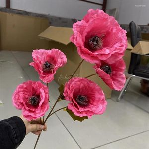 Fleurs décoratives Simulation 5 coquelicots haute branche pavot Bouquet artificiel maison salon Table à manger décoration de mariage