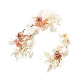 Fleurs décoratives simulation arc arc floral swag tissu en soie couronne de linteau pour la décoration de fête de mariage en plein air