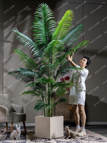 Simulation de fleurs décoratives Areca, feuille de palmier, haie, plante verte en bambou, fausse fleur, décorations d'aménagement paysager, ornements