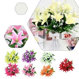 Simulation de fleurs décoratives Bouquet de lys artificiels pour le salon de la décoration de salon accessoires b6e2