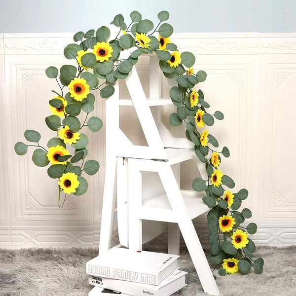 Fleurs décoratives Simulation vigne artificielle tournesol canne rotin décoration de la maison en gros
