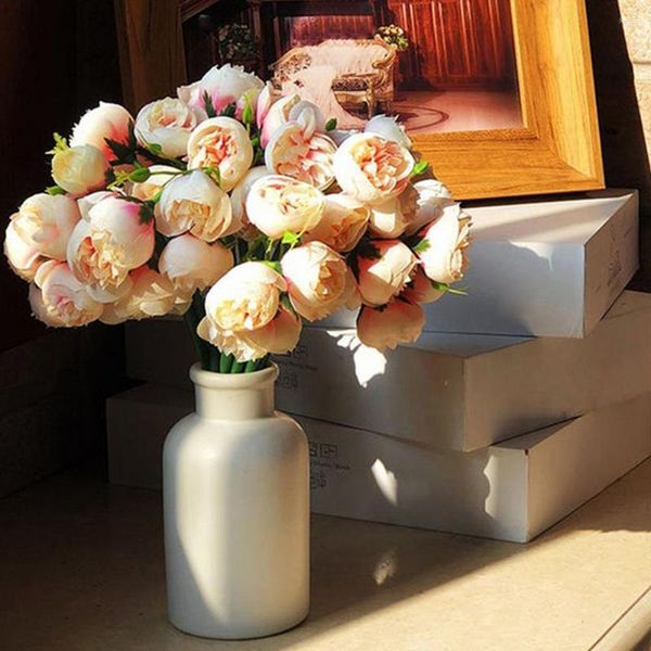 Fleurs décoratives Simulation Fleur artificielle pour ménage 1 bouquet Plastique pliable Aucun entretien requis 27 têtes Camellia House
